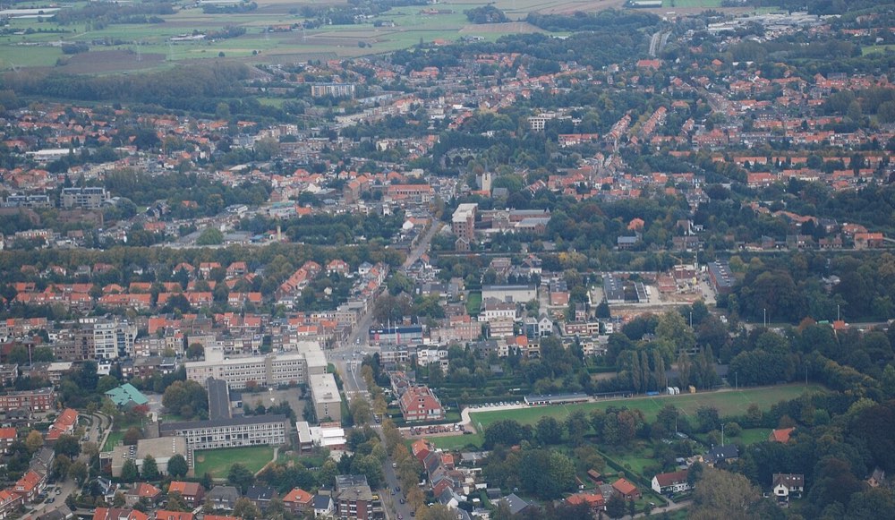 Village centre of Mortsel, Belgium (aerial view)