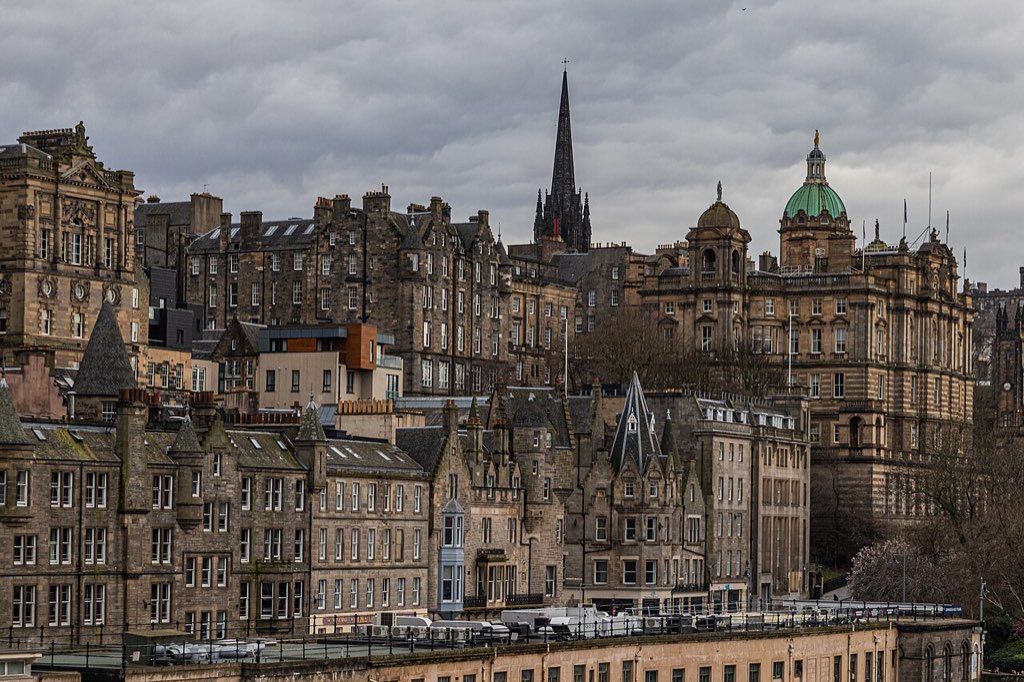 Edinburgh Old Town skyline with Bank of Scotland and The Hub
