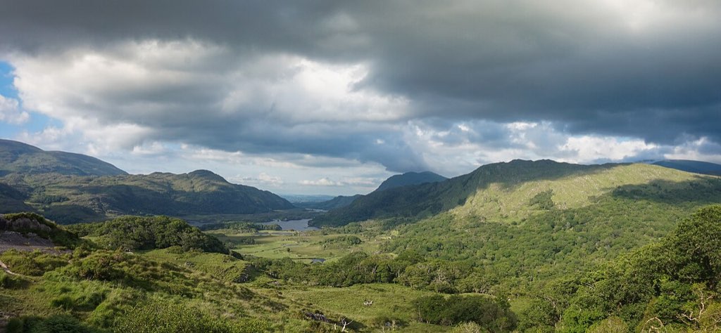 Ladies View in summer, Ring of Kerry, Killarney National Park (panoramic)