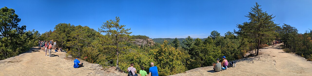 Panorama photograph of the top of Natural Bridge, Red River Gorge, Kentucky, USA